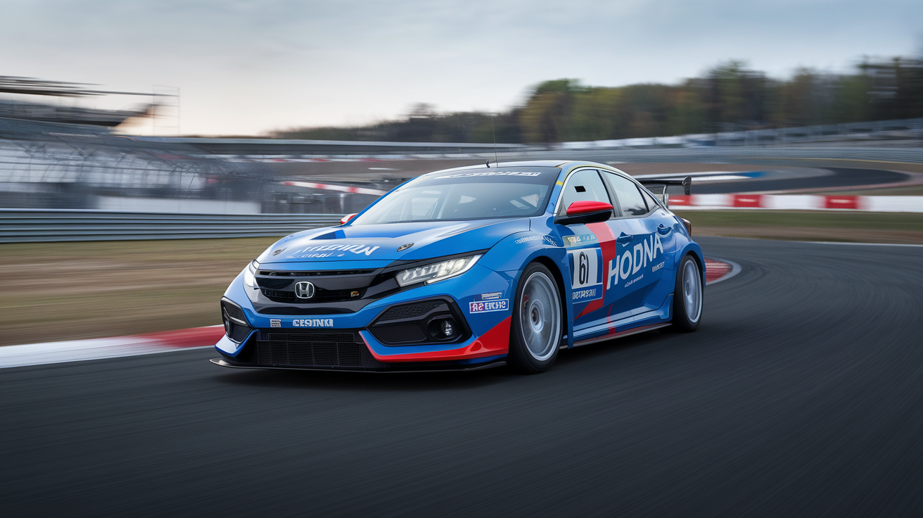 EK Hodna Civic race livery on a track with motion blur