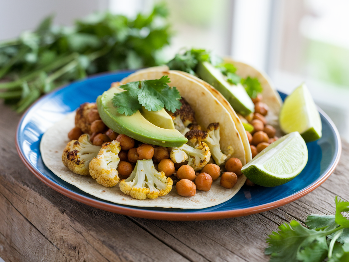 Vegan tacos with cauliflower and chickpeas