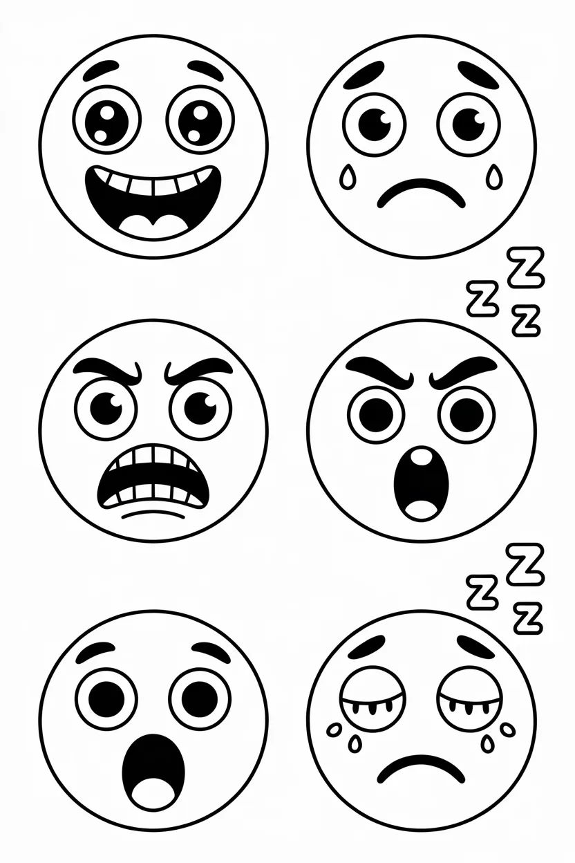 cute cartoon face expressions coloring pages