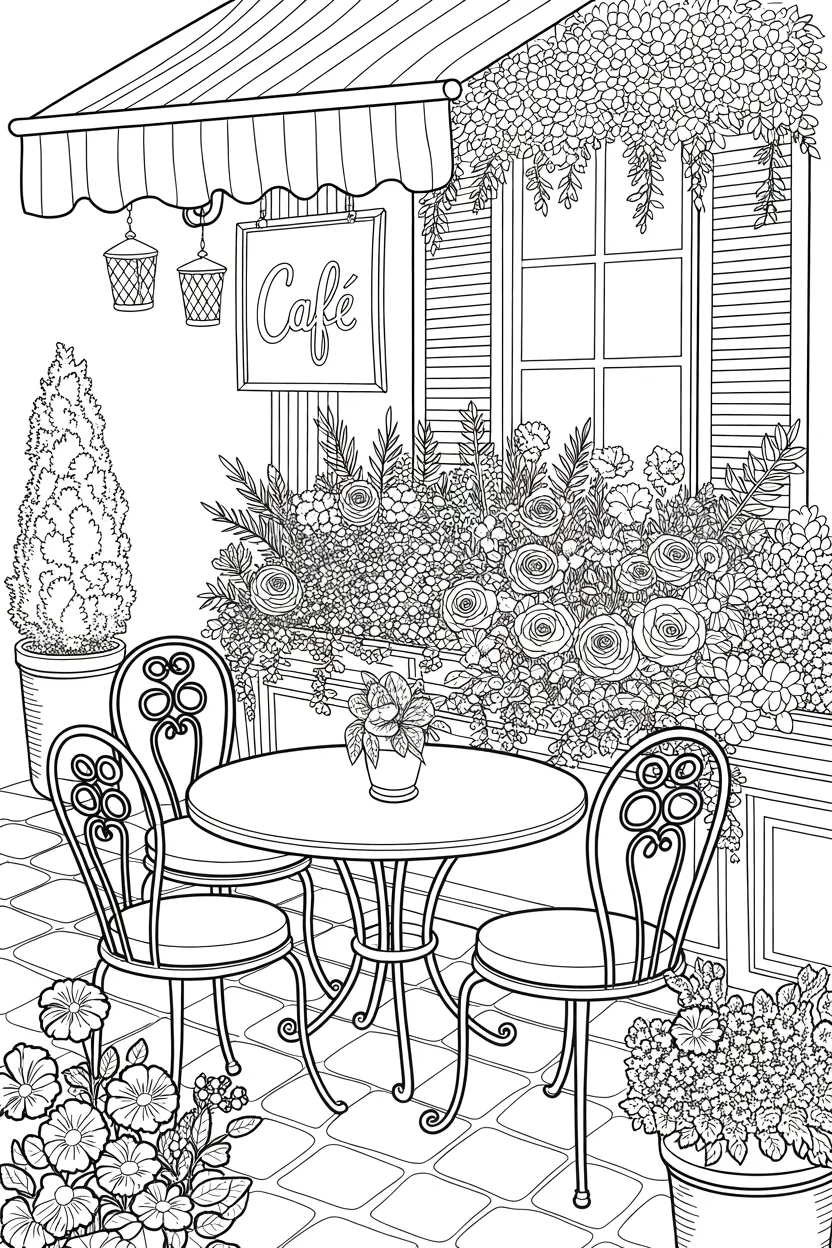 Outdoor Cafe Coloring Pages Free Printable