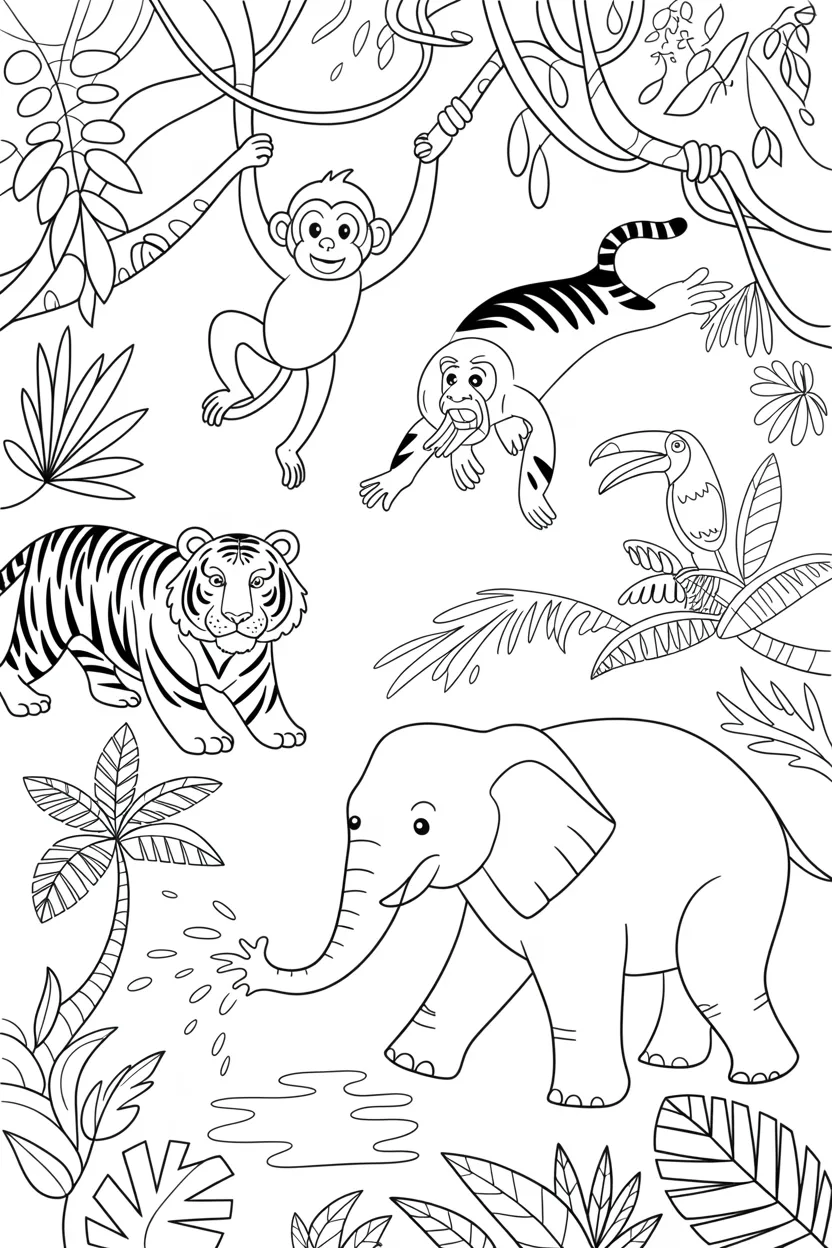 5 Wild Animals coloring pages free printable