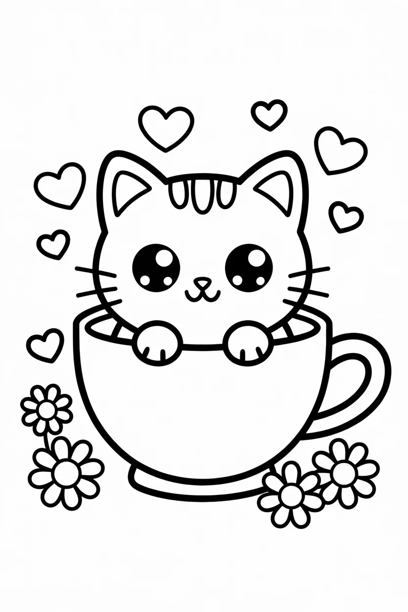 kawaii cat coloring pages free printable
