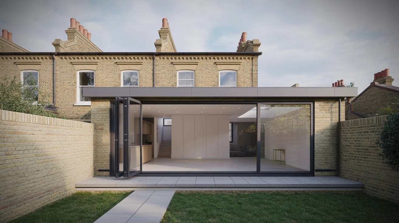 Victorian terrace rear extension with bifold glass doors in South London — Southwark planning rules
