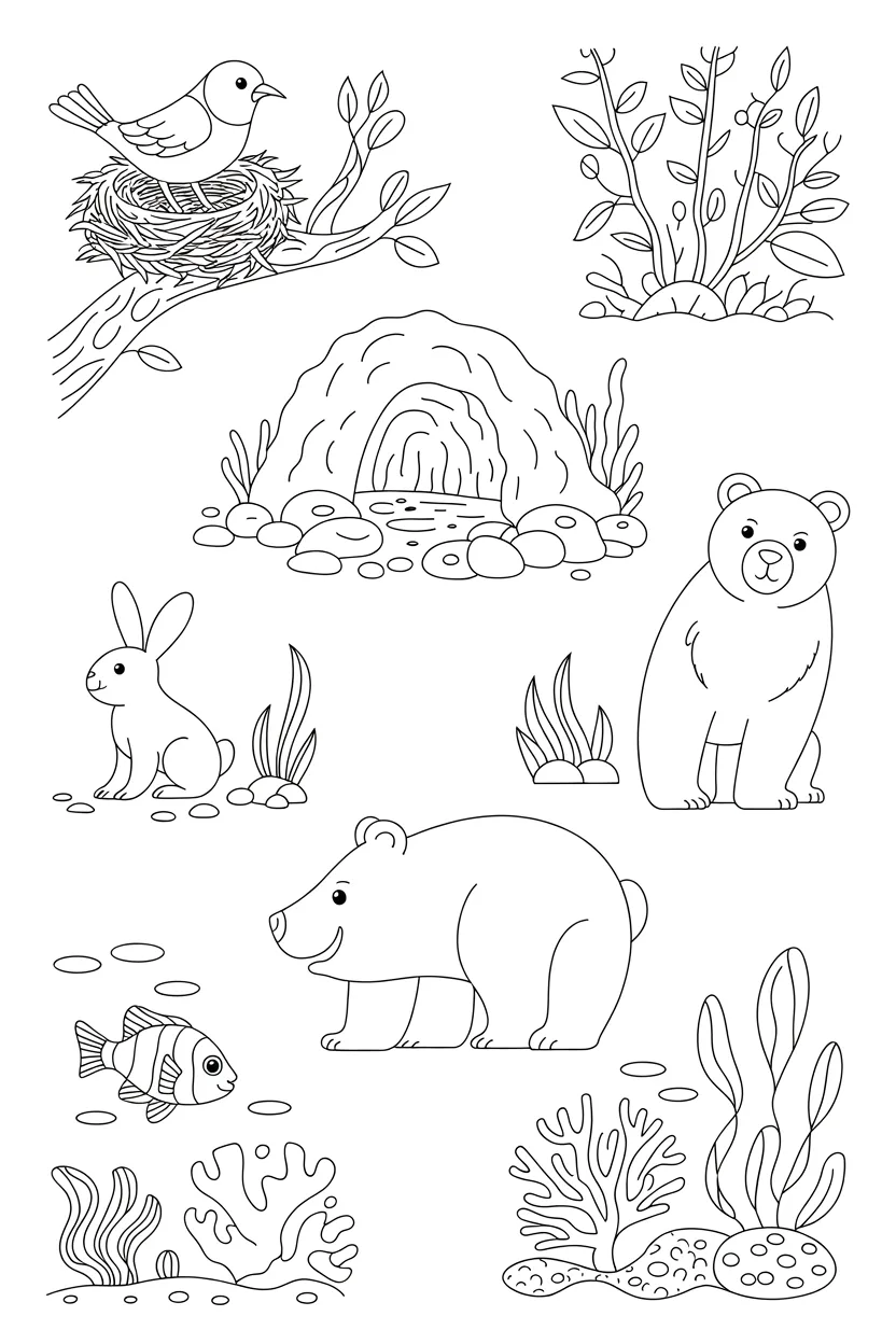 animals and their homes coloring pages