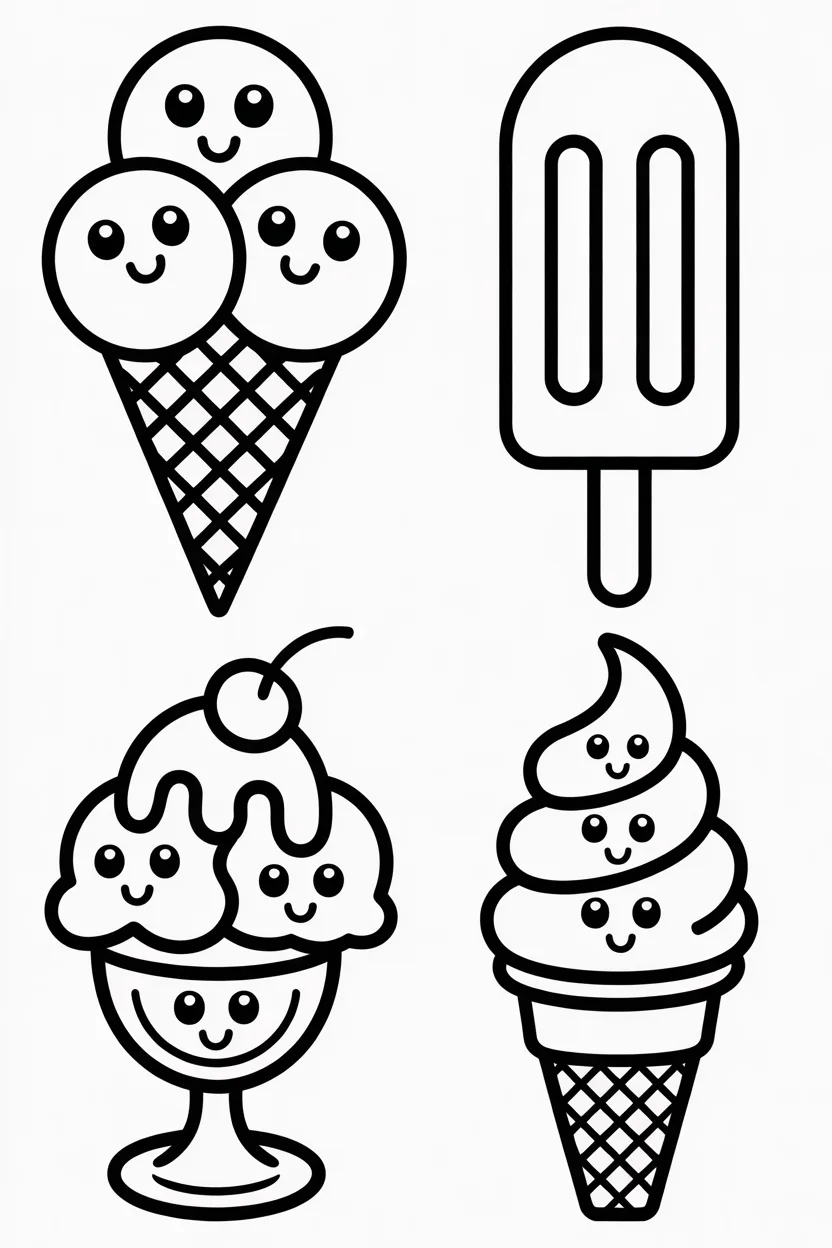 5 Cute Ice Cream coloring pages free printable