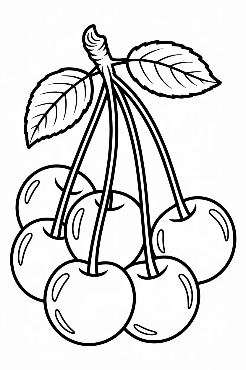 5 Cherries coloring pages free printable