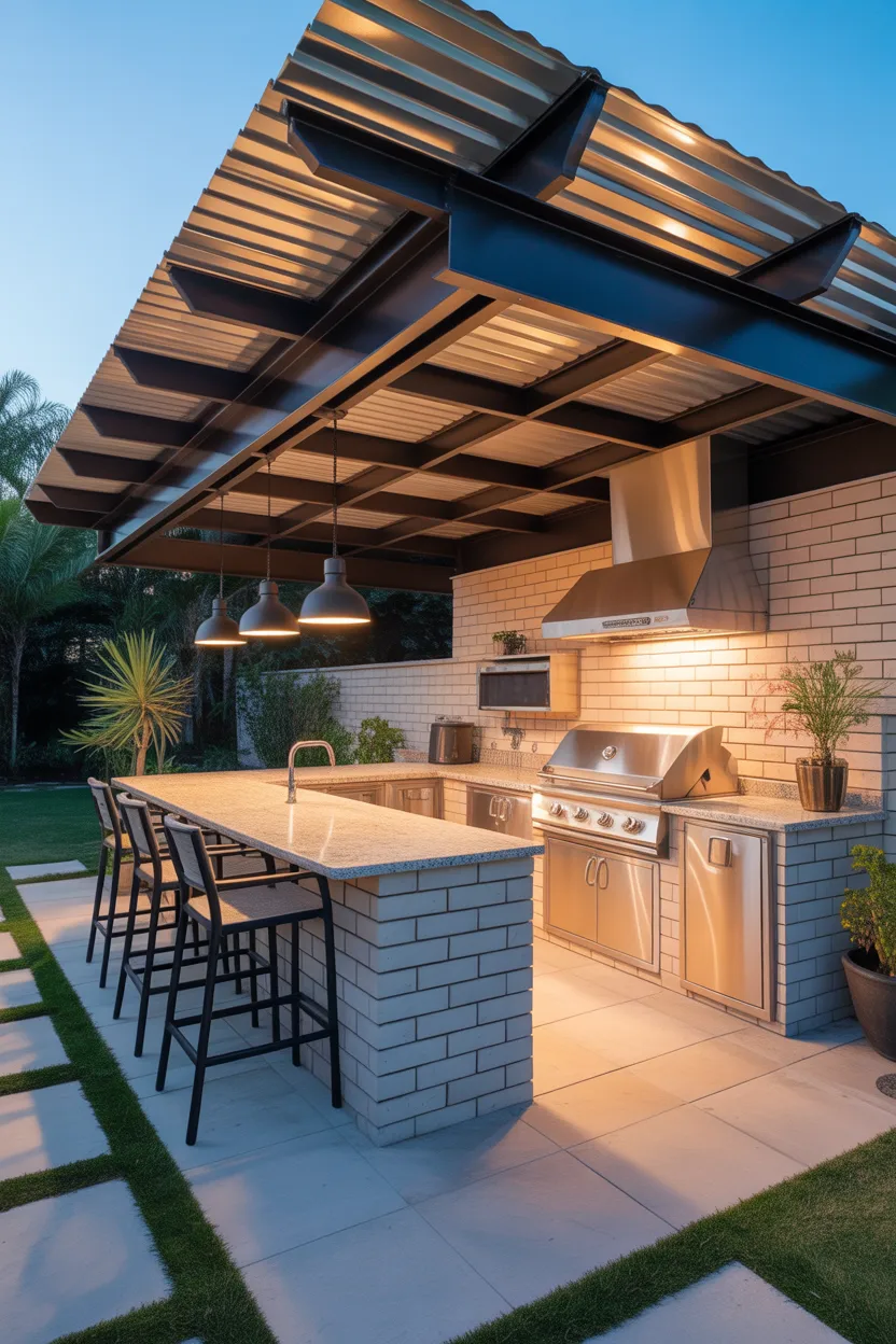 Outdoor BBQ Area With Roof Ideas