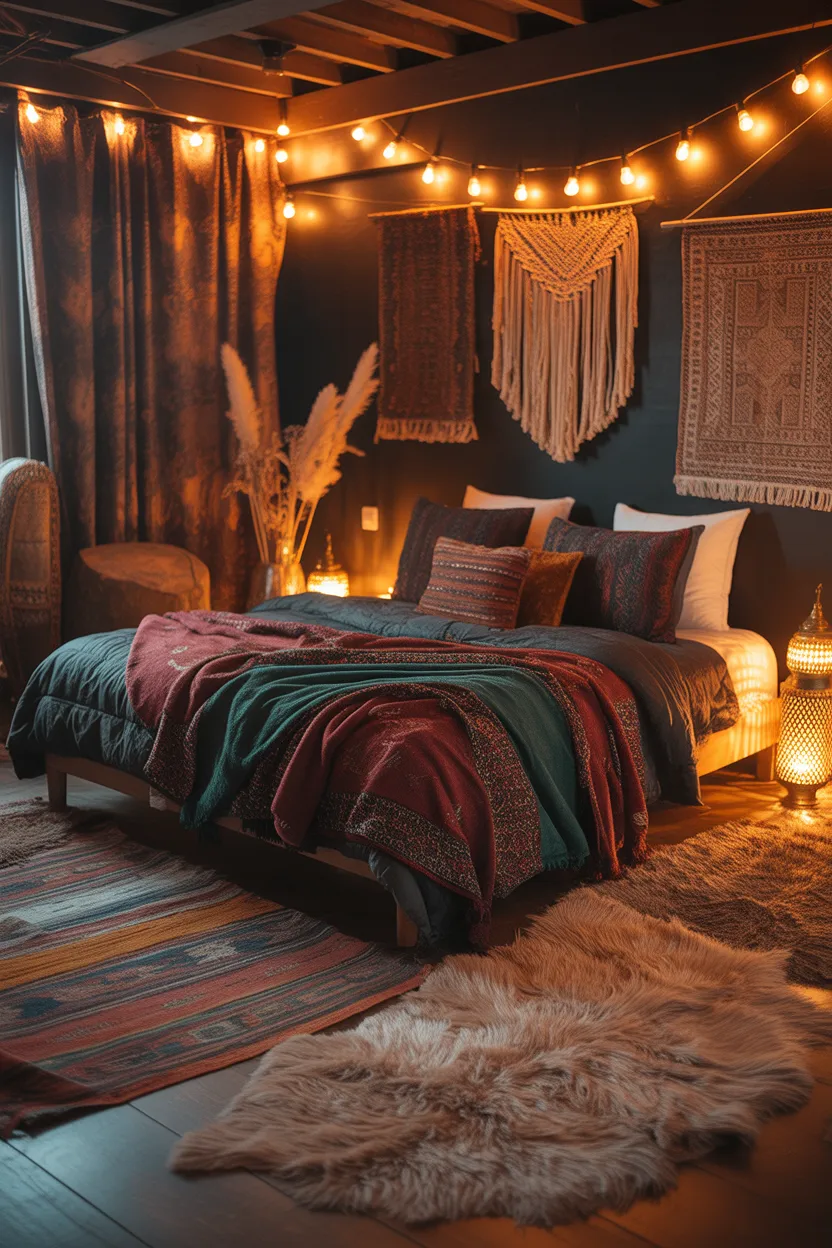 Cozy Dark Boho Bedroom Ideas