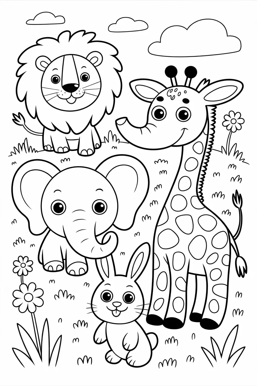 6 Animals coloring pages free printable