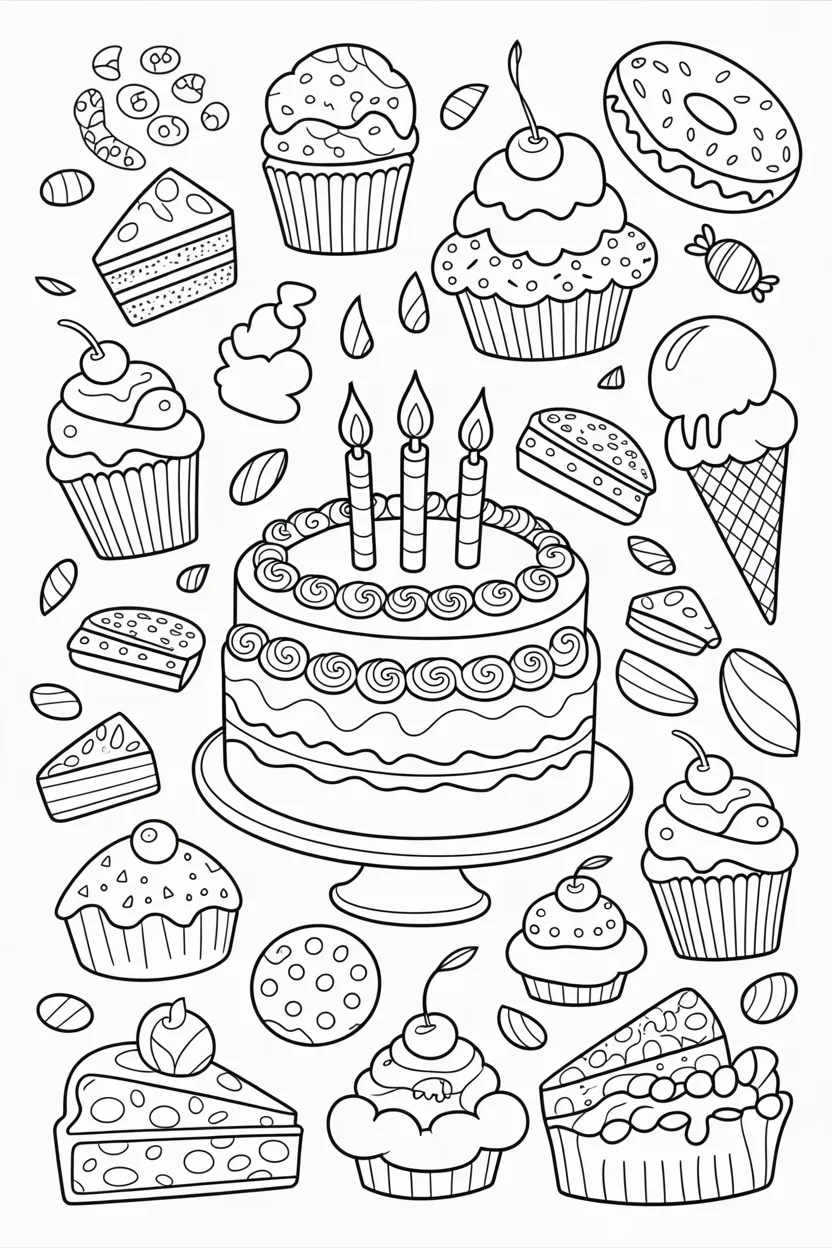 5 Desserts coloring pages free printable
