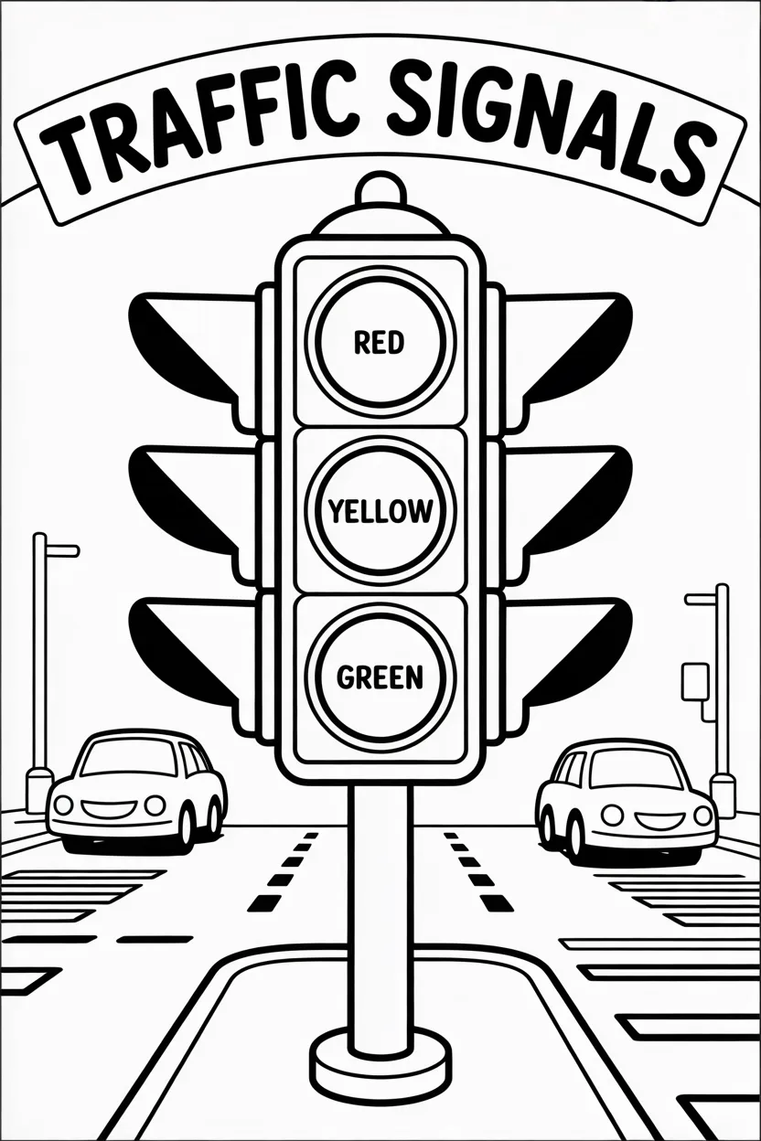 5 Traffic Signals coloring pages free printable