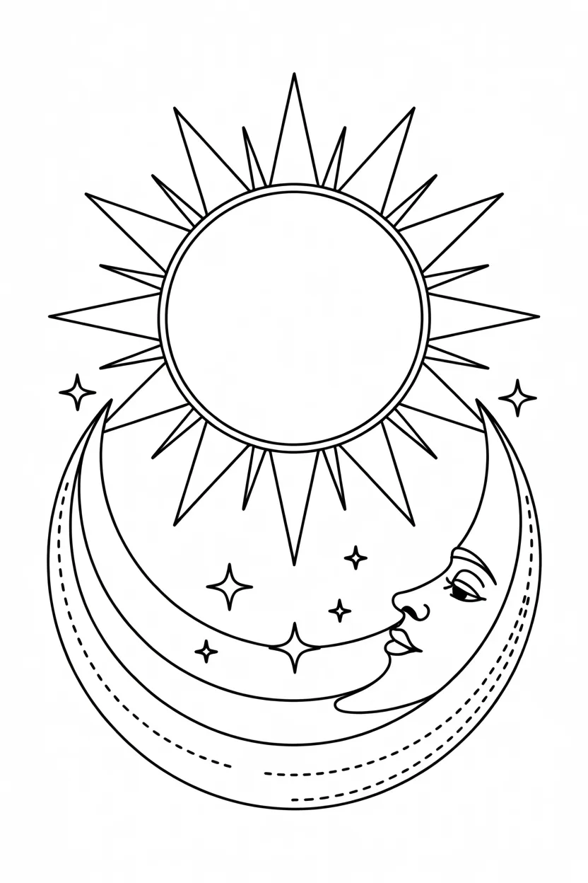 Sun and moon celestial coloring pages free printable