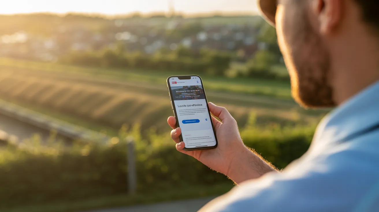 KMO-eigenaar controleert zijn website op smartphone in de zomer in Limburg