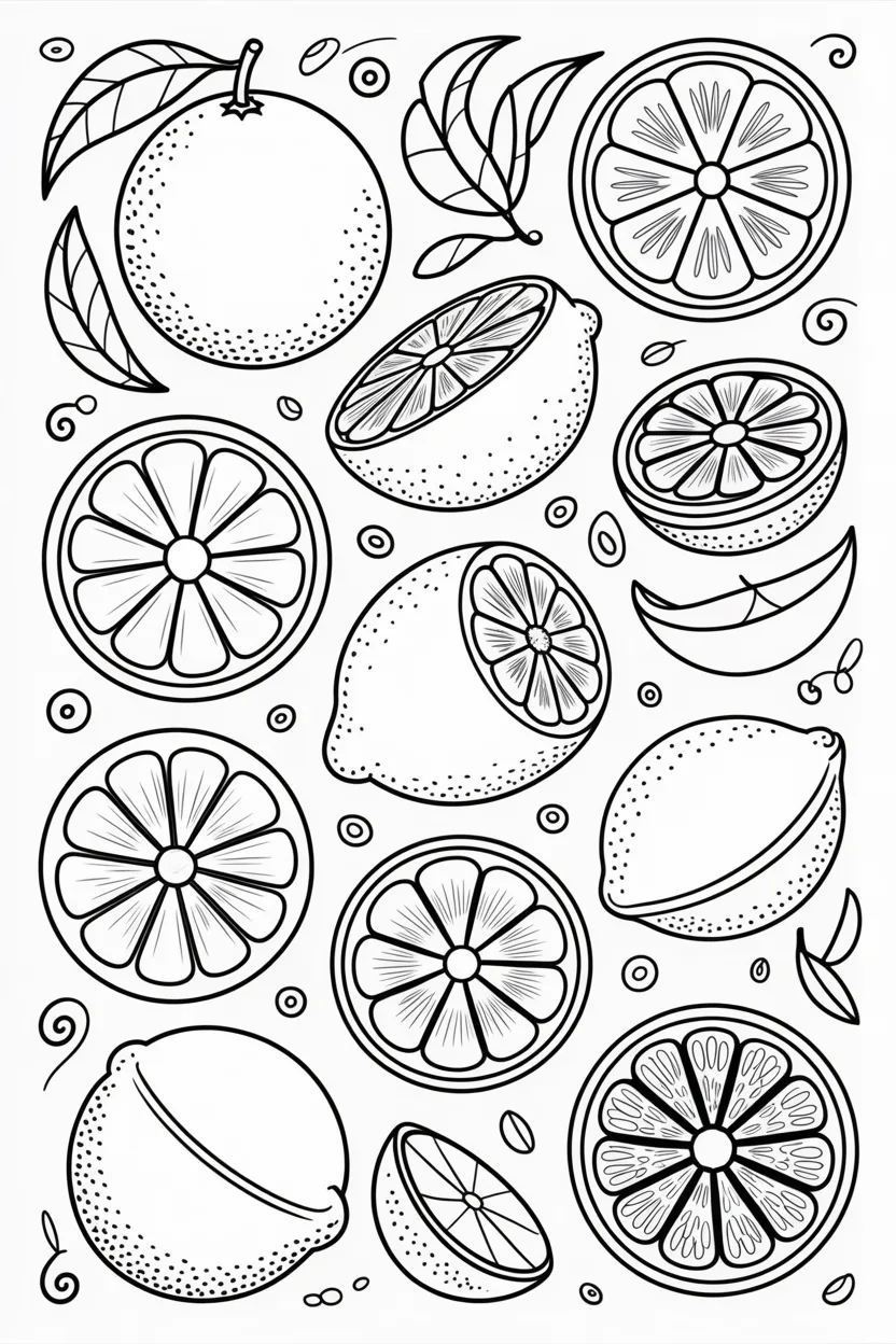 5 Citrus Fruits coloring pages free printable