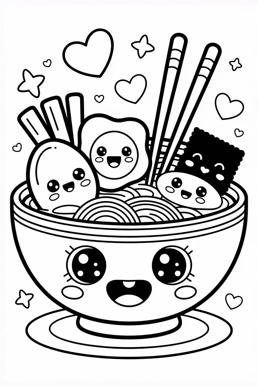 5 food (ramen) coloring pages free printable