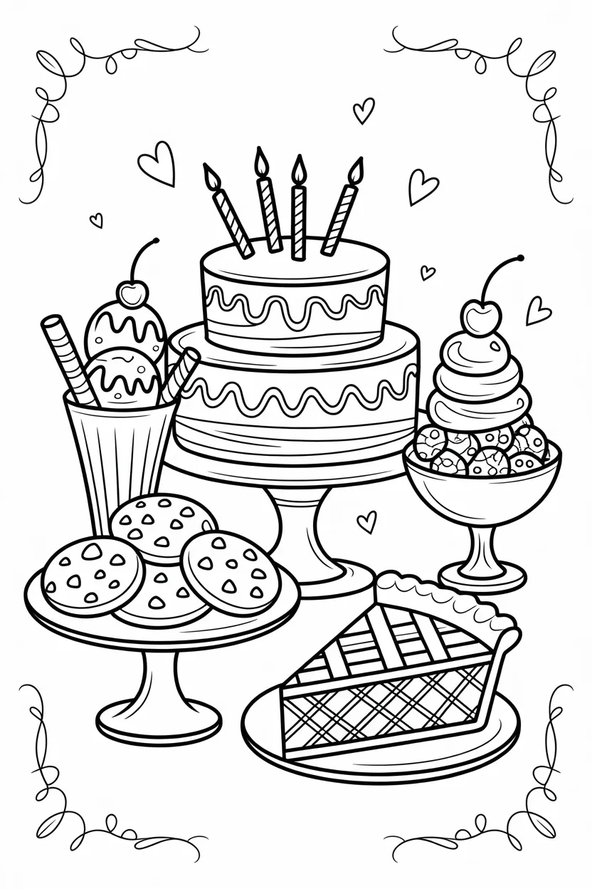 5 Desserts coloring pages free printable