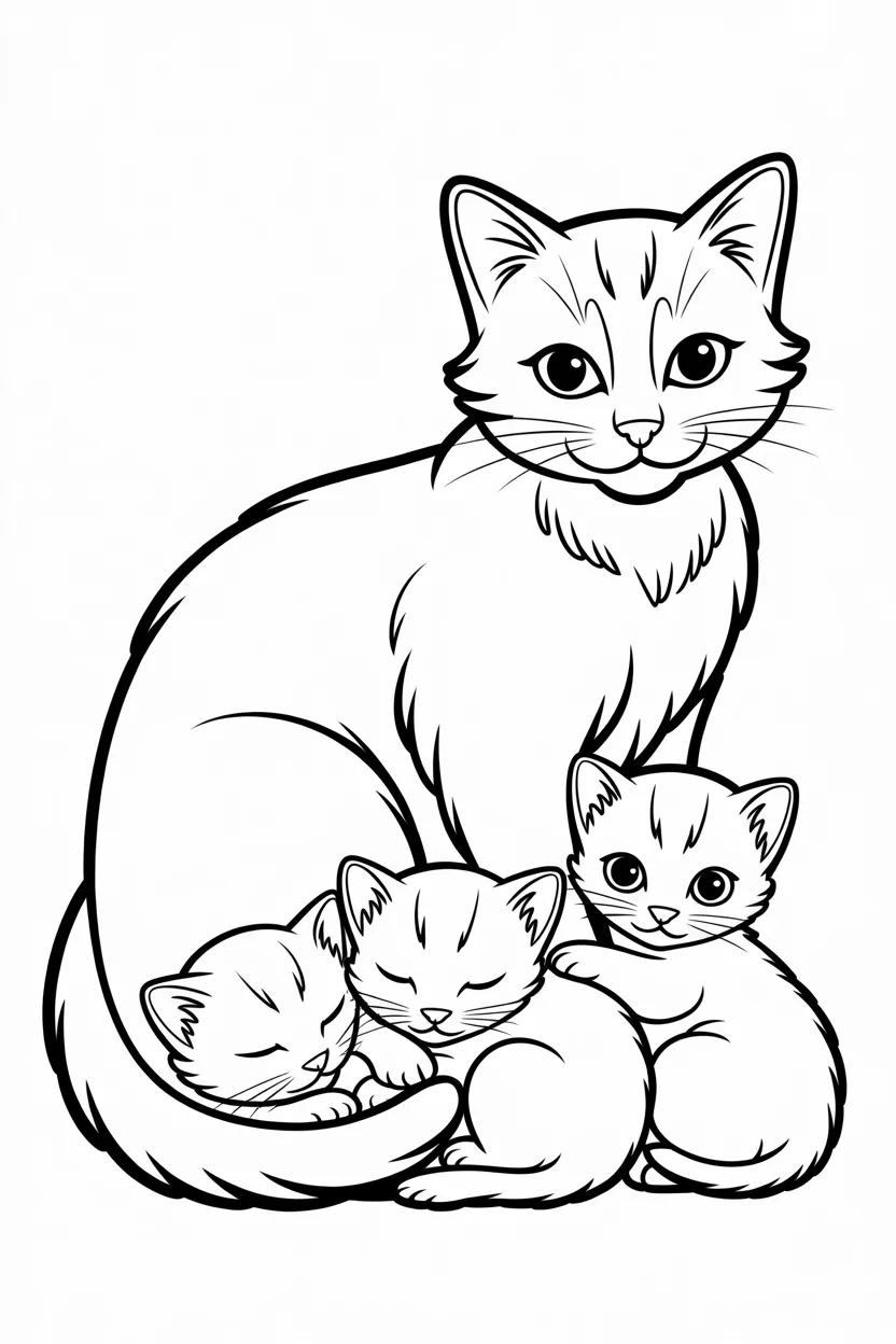 cat with kittens coloring pages free printable