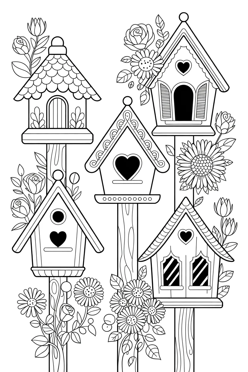 Cute Birdhouses Coloring Pages Free Printable