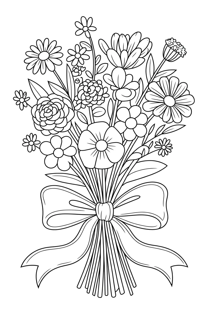 cute flower bouquet coloring pages free printable