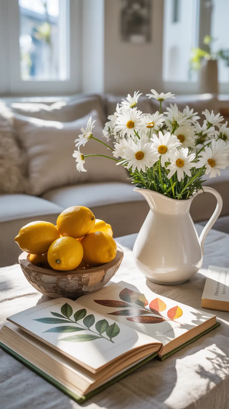 Citrus lemon spring coffee table with Mediterranean-inspired decor
