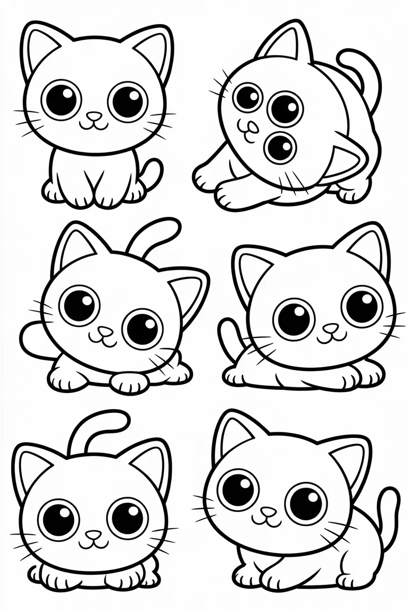 5 Cats coloring pages free printable