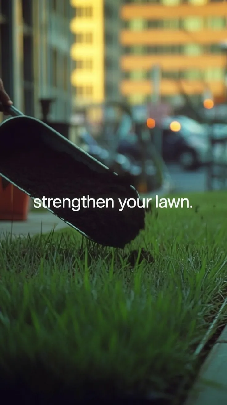 Worm castings lightly spread across a green lawn to naturally improve soil biology.