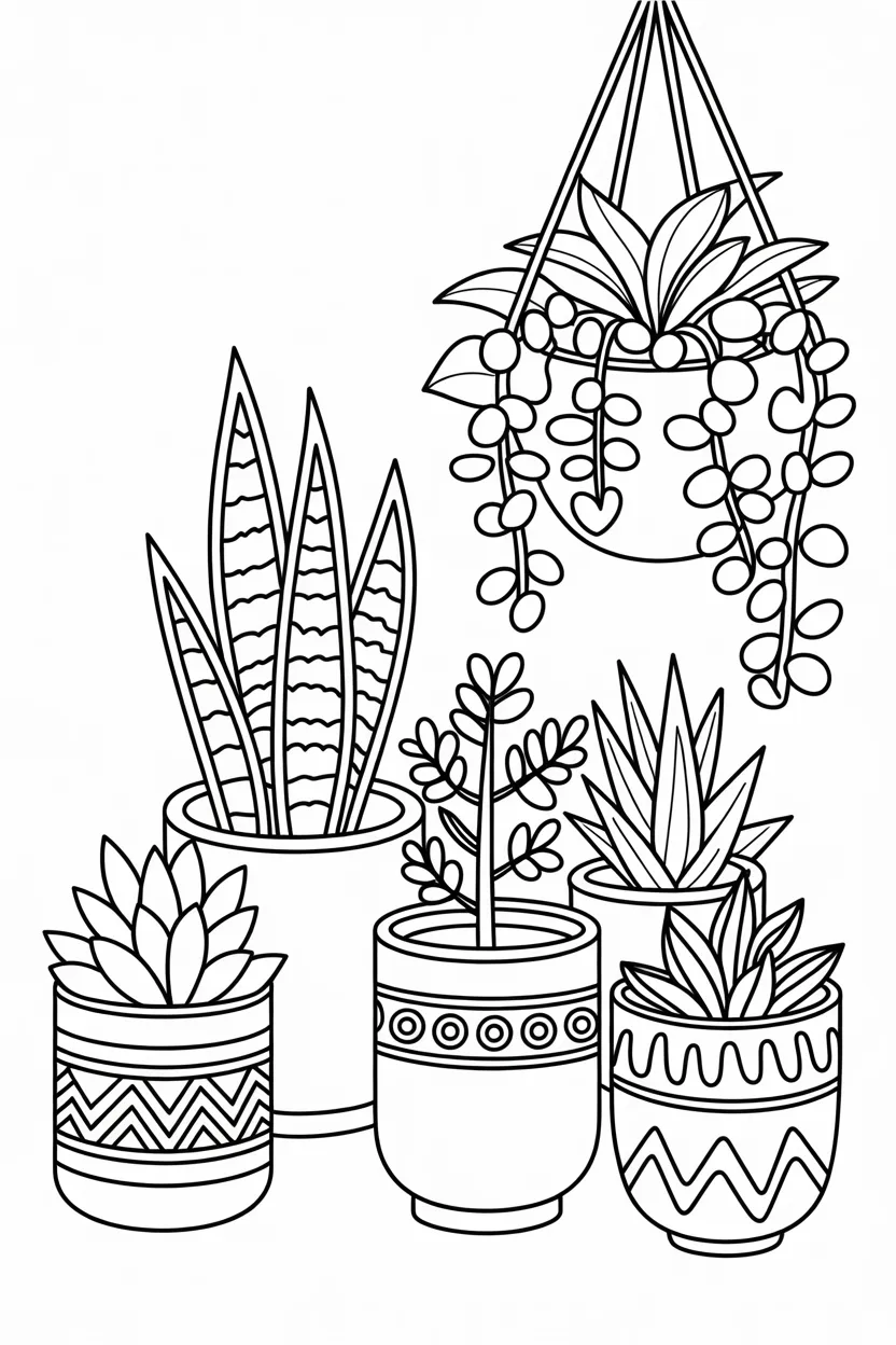 plants in pots coloring pages free printable