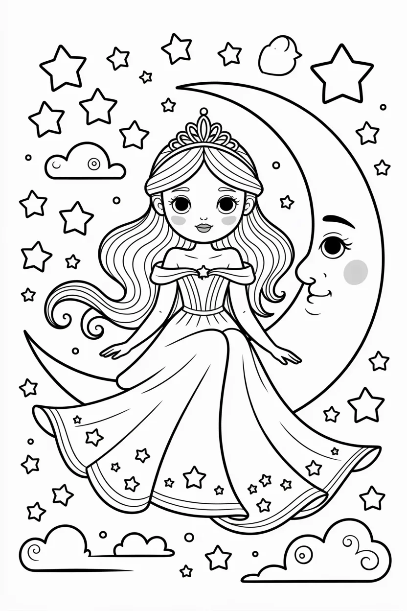 Cute moon princess coloring pages free printable