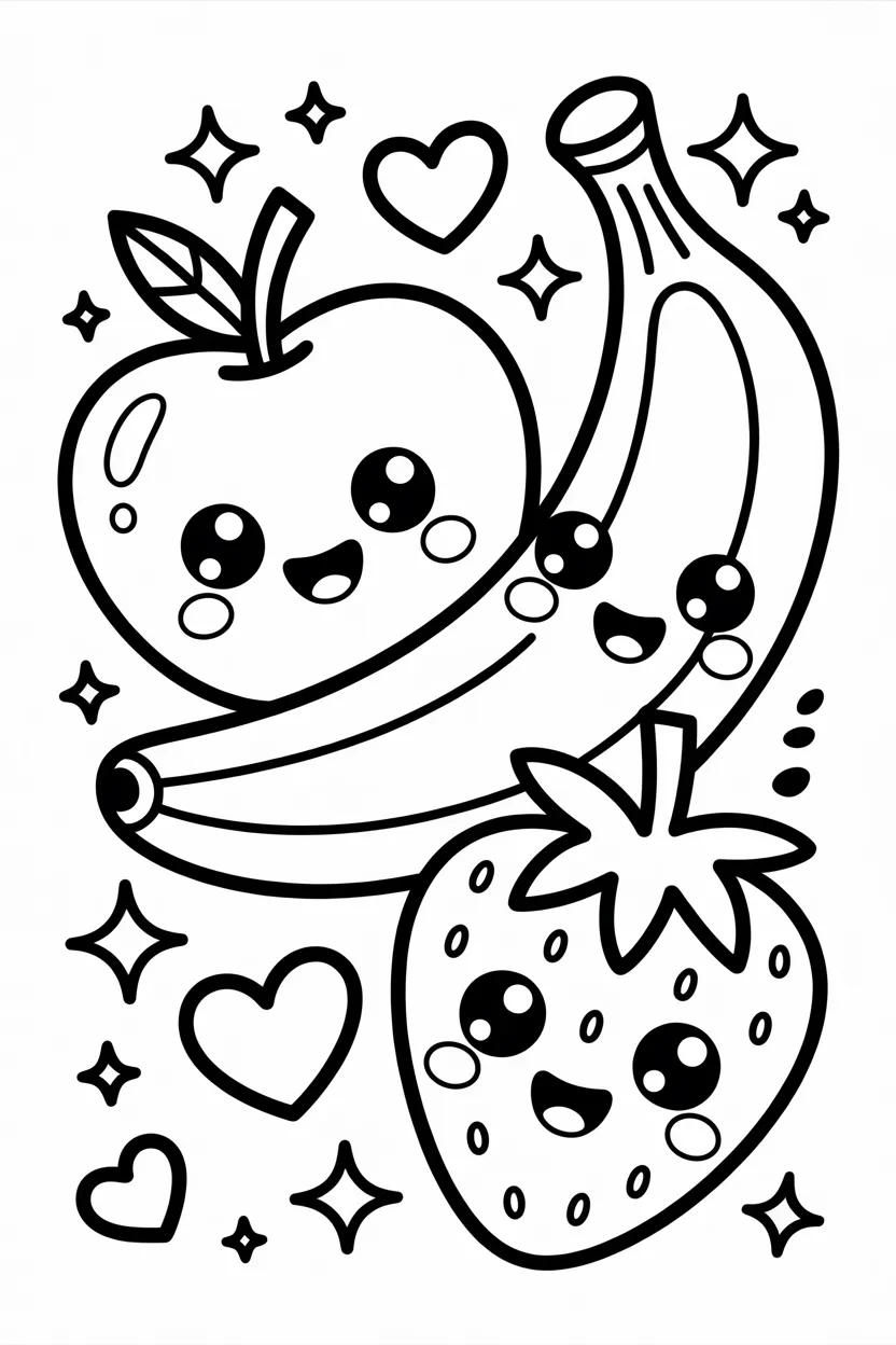 5 Fruits coloring pages free printable