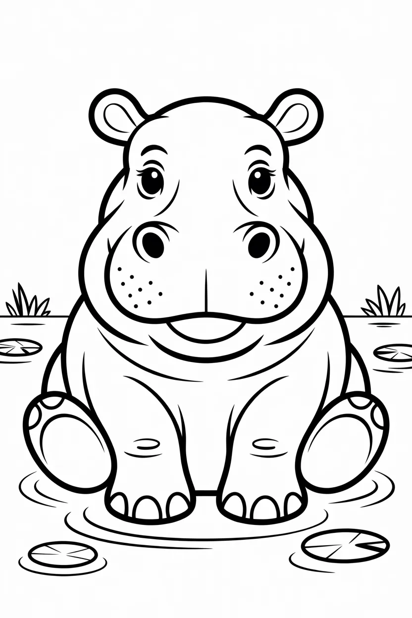 4 Hippo coloring pages free printable for kids