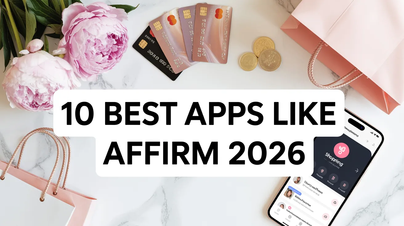 Woman browsing buy now pay later apps on smartphone with shopping bags and peonies — Affirm alternatives comparison 2026