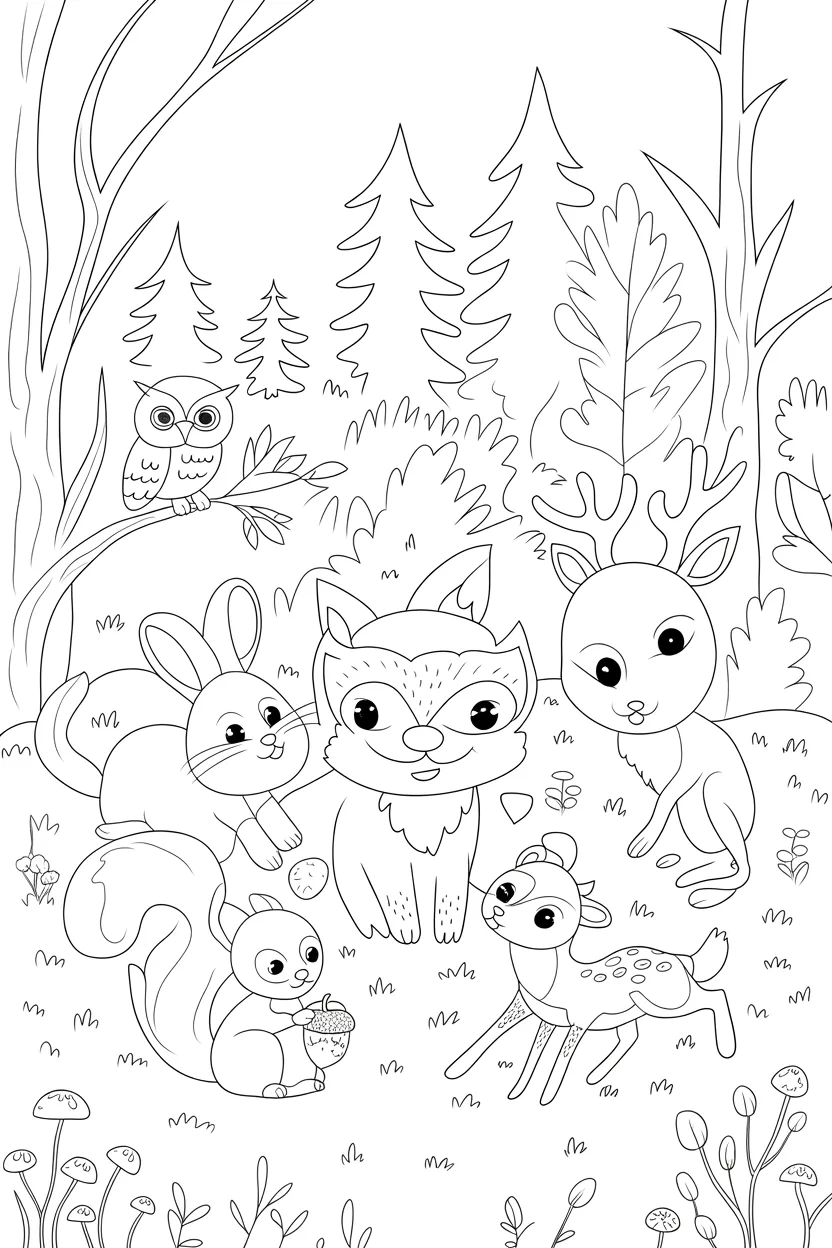 5 forest animals coloring pages free printable