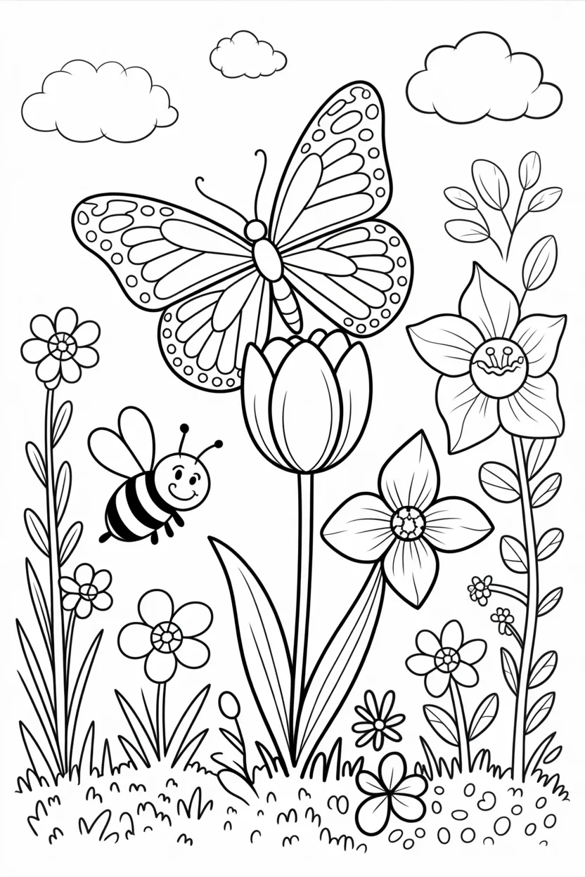 5 Spring coloring pages free printable