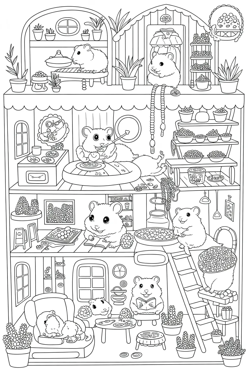 5 Adorable Hamsters Coloring Pages 