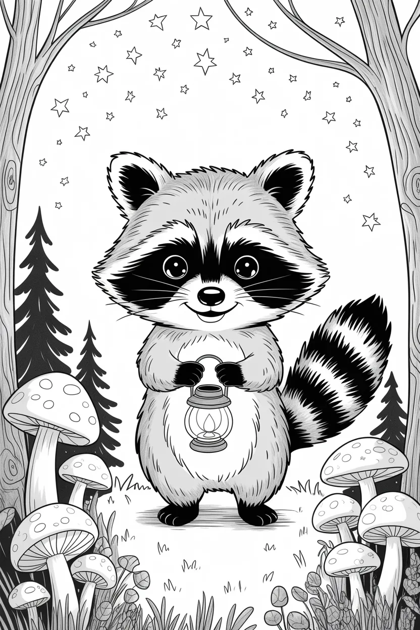 5 Adorable Raccoon coloring pages 