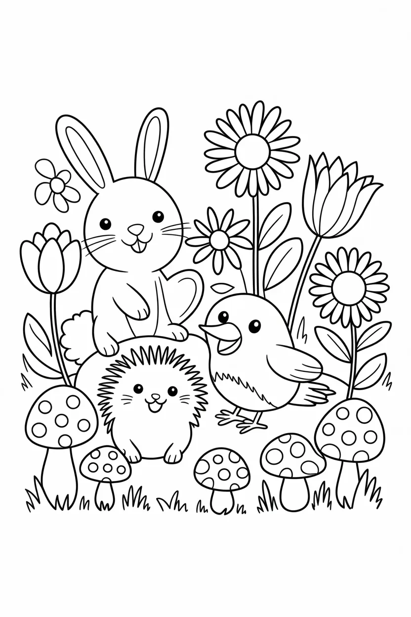 Cute Garden Animals Coloring Pages