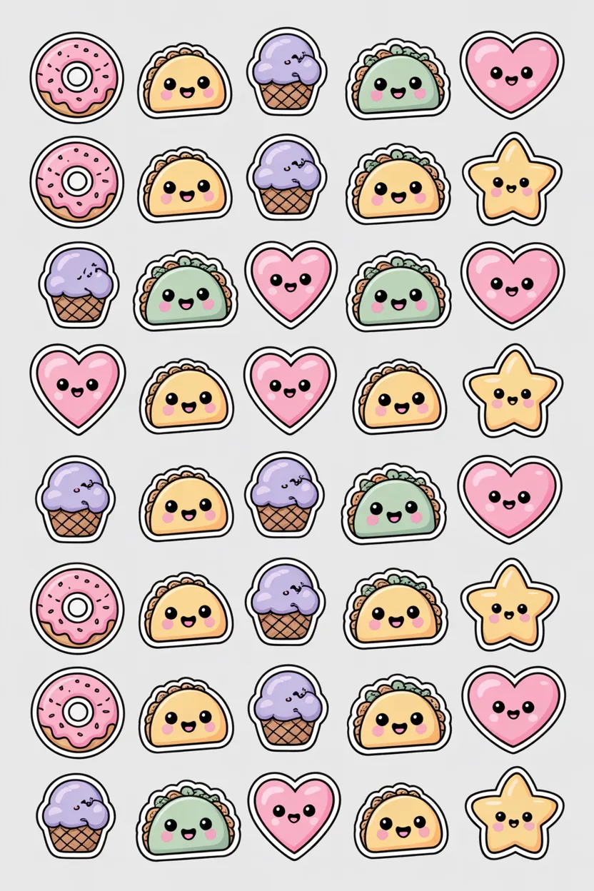cute kawaii sticker set free printable