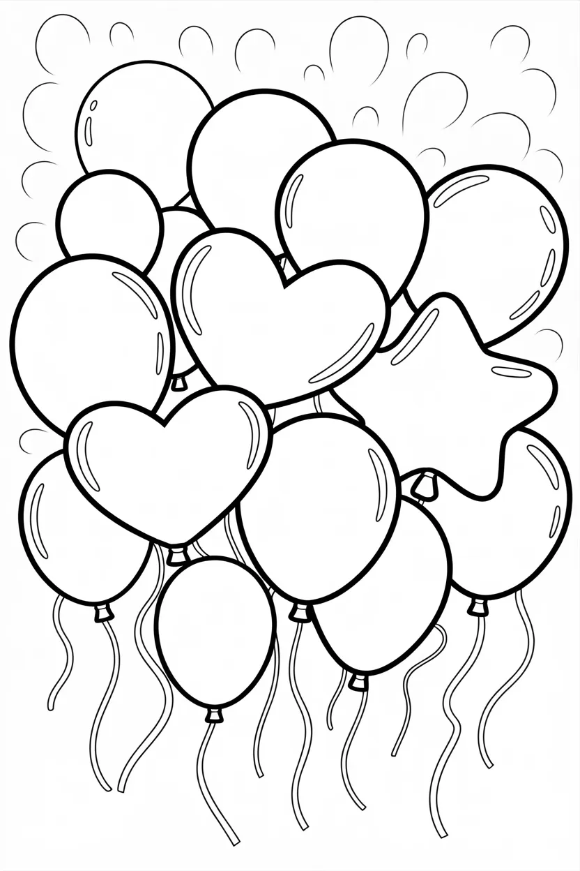 5 Balloons coloring pages free printable