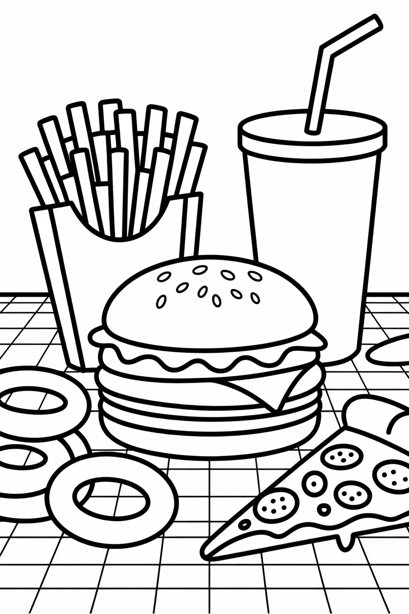 5 Fast food coloring pages free printable