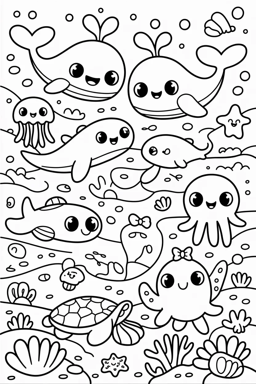 5 Adorable Ocean Creatures Coloring Pages 