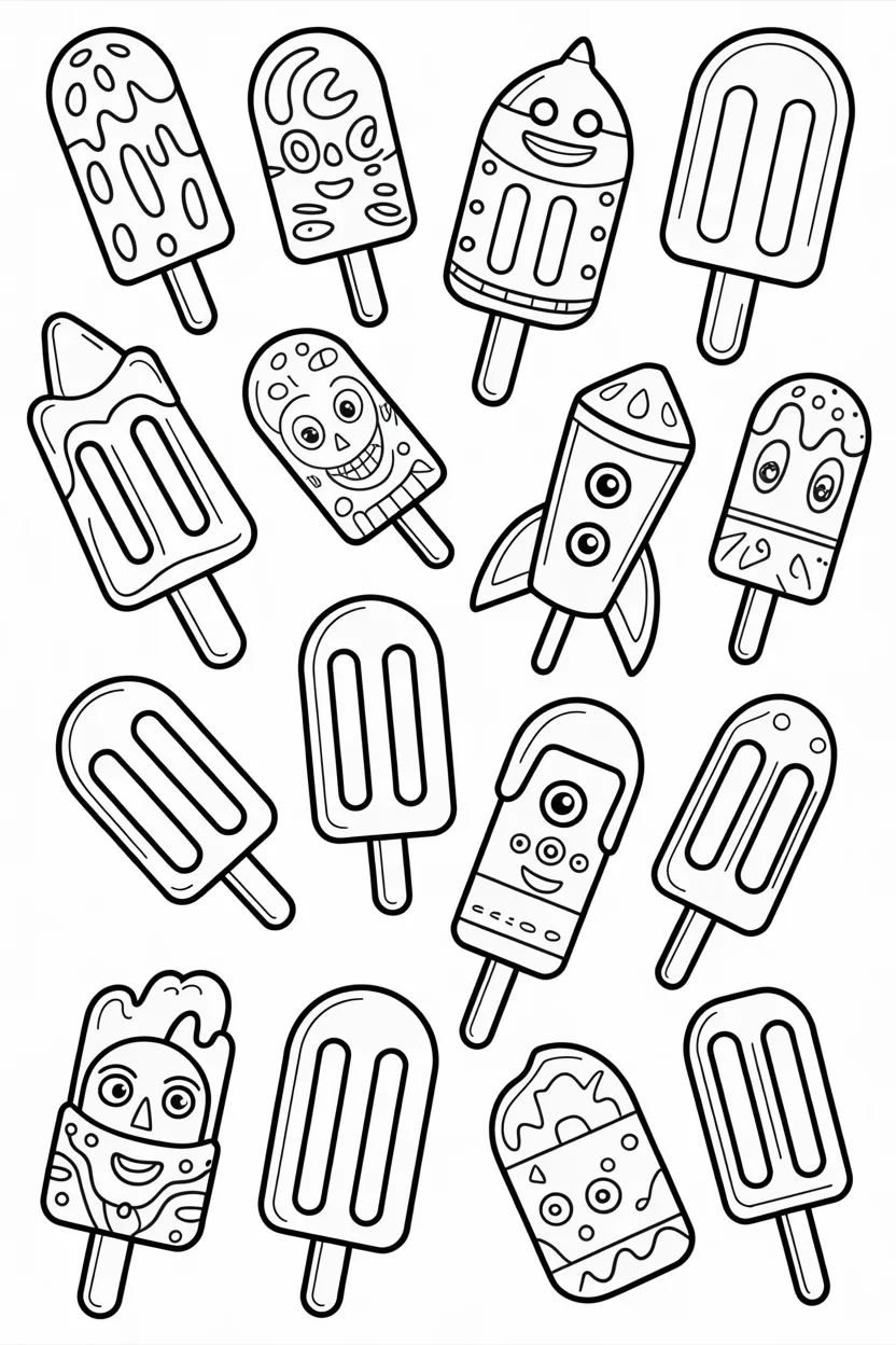 5 Popsicles coloring pages free printable