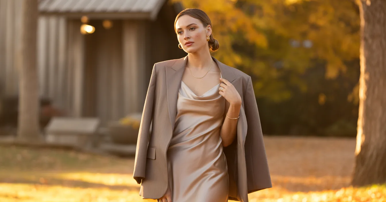 Satin Slip Dress with Blazer