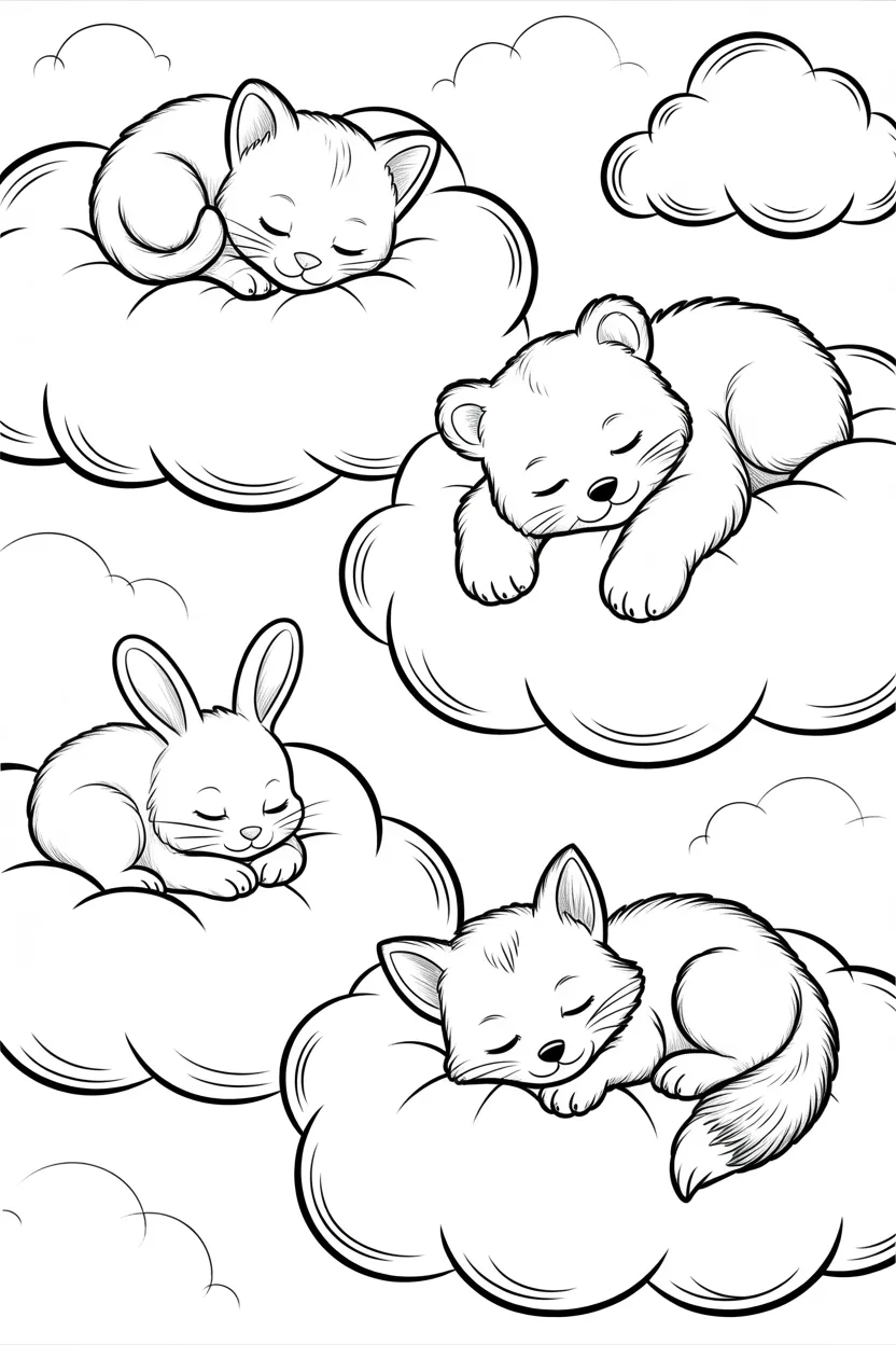 baby animals sleeping on clouds coloring pages free printable
