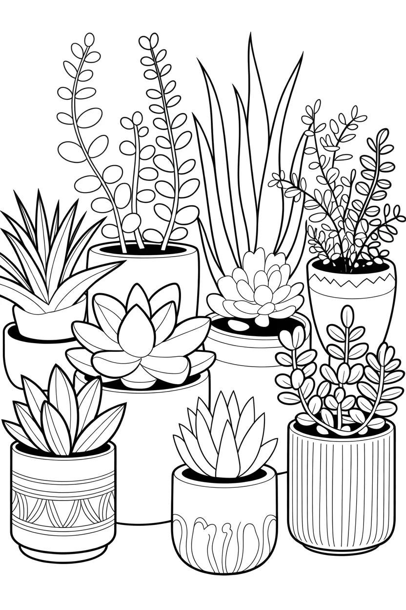 plants in pots coloring pages free printable