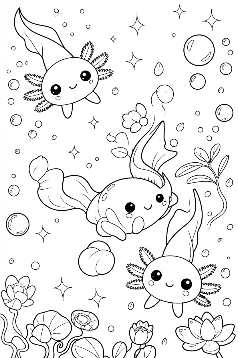 Kawaii axolotls coloring pages free printable