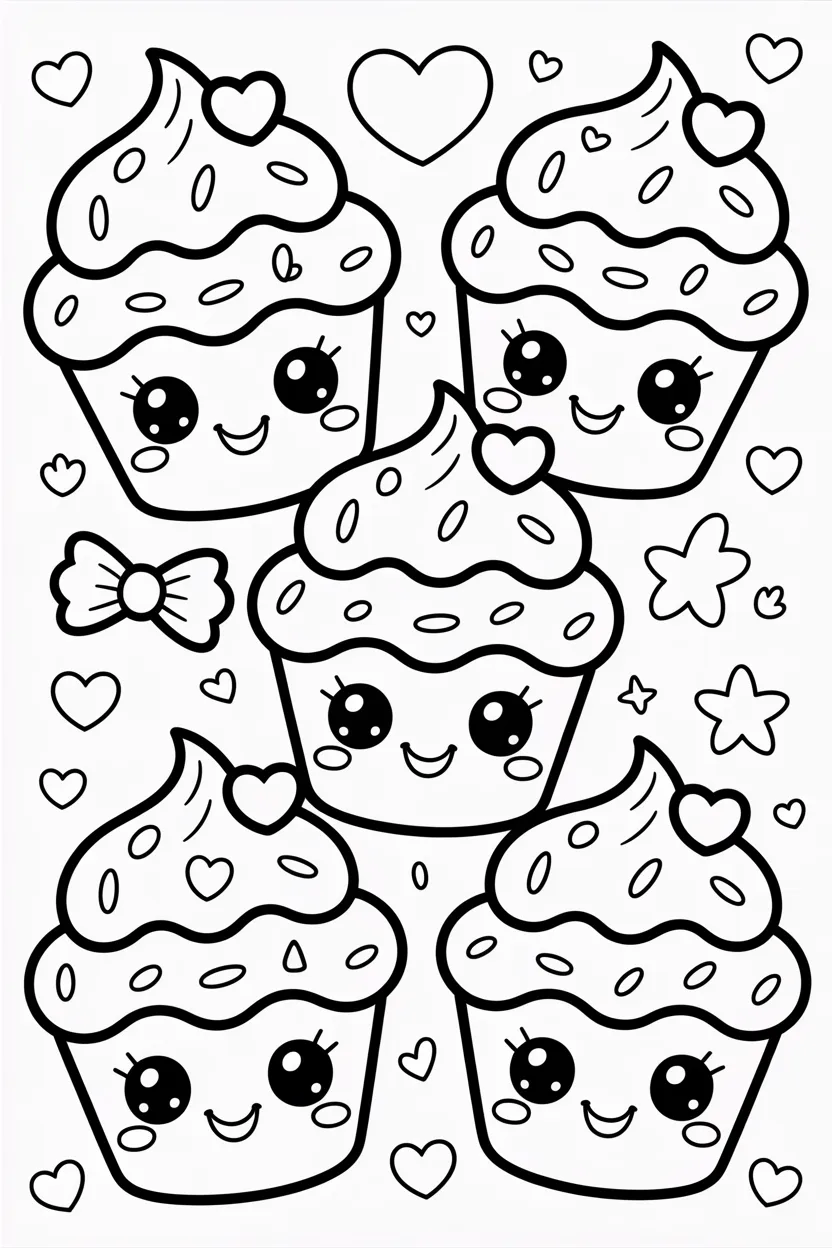Kawaii cupcakes coloring pages free printable