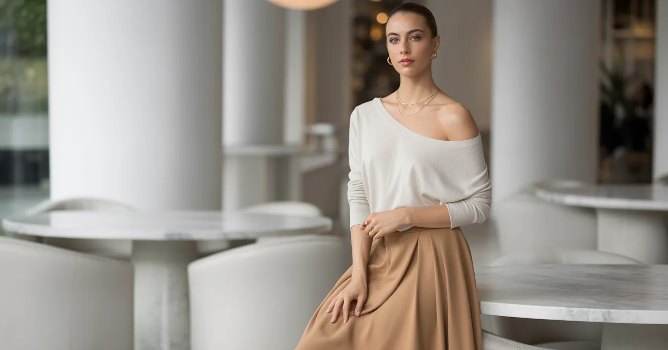 Elegant Off-Shoulder Top with Midi Skirt