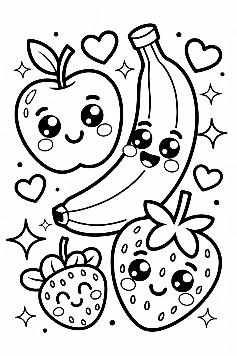 5 Fruits coloring pages free printable