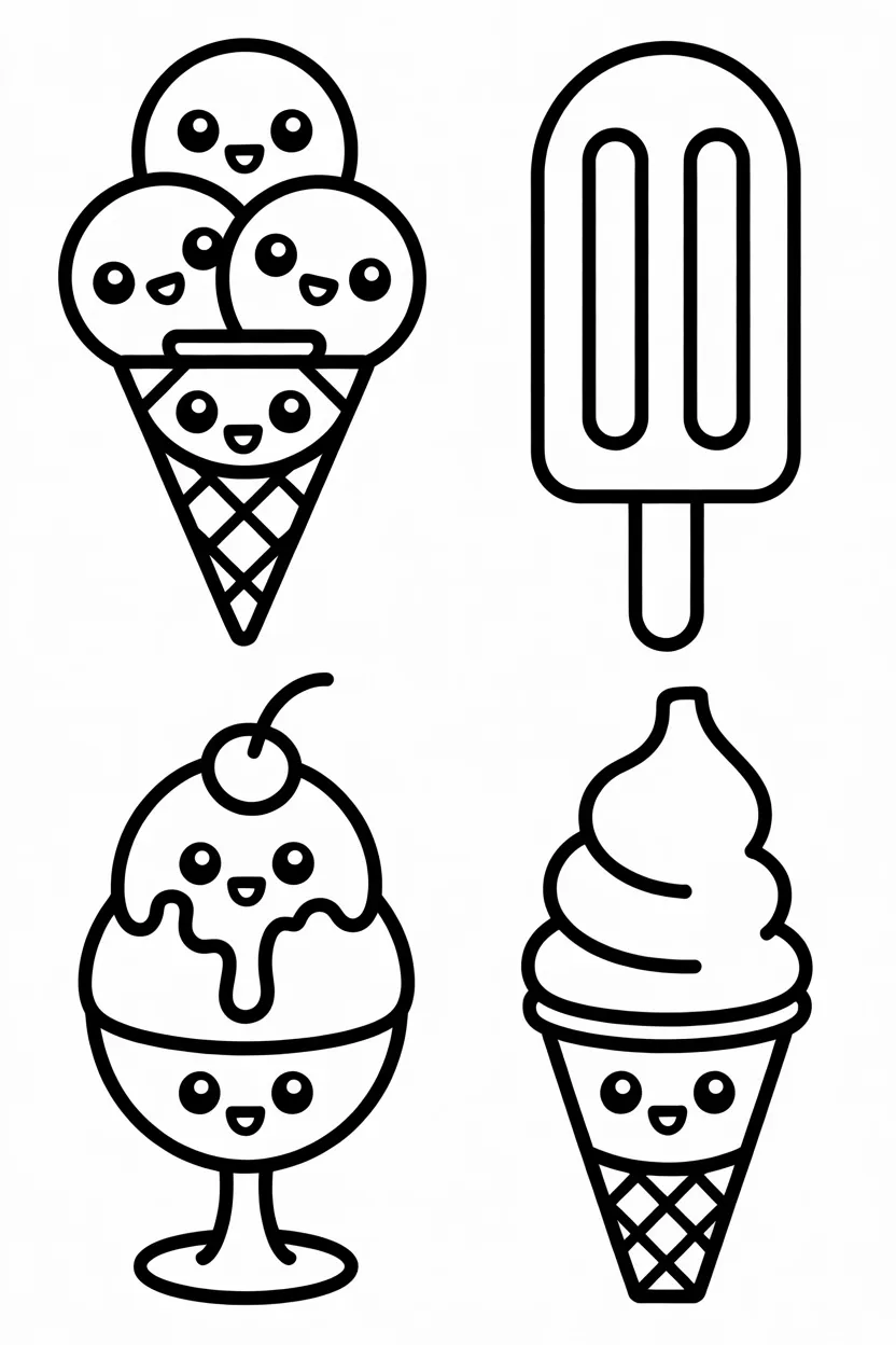 5 Cute Ice Cream coloring pages free printable