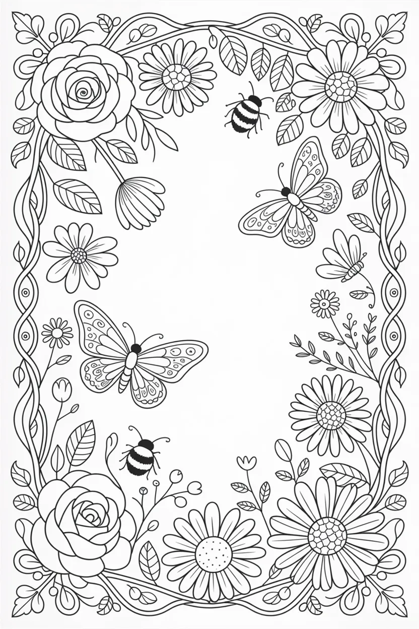 Floral Frame Coloring Pages Free Printable